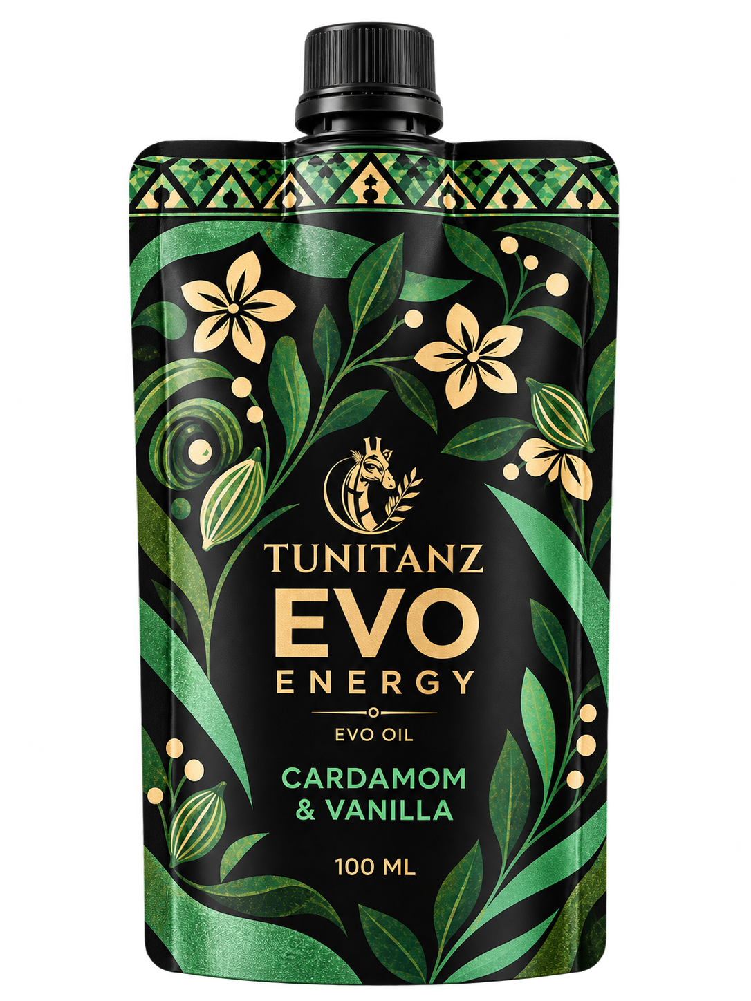 Dettaglio del packaging TuniTanz EVO Energy Cardamom & Vanilla